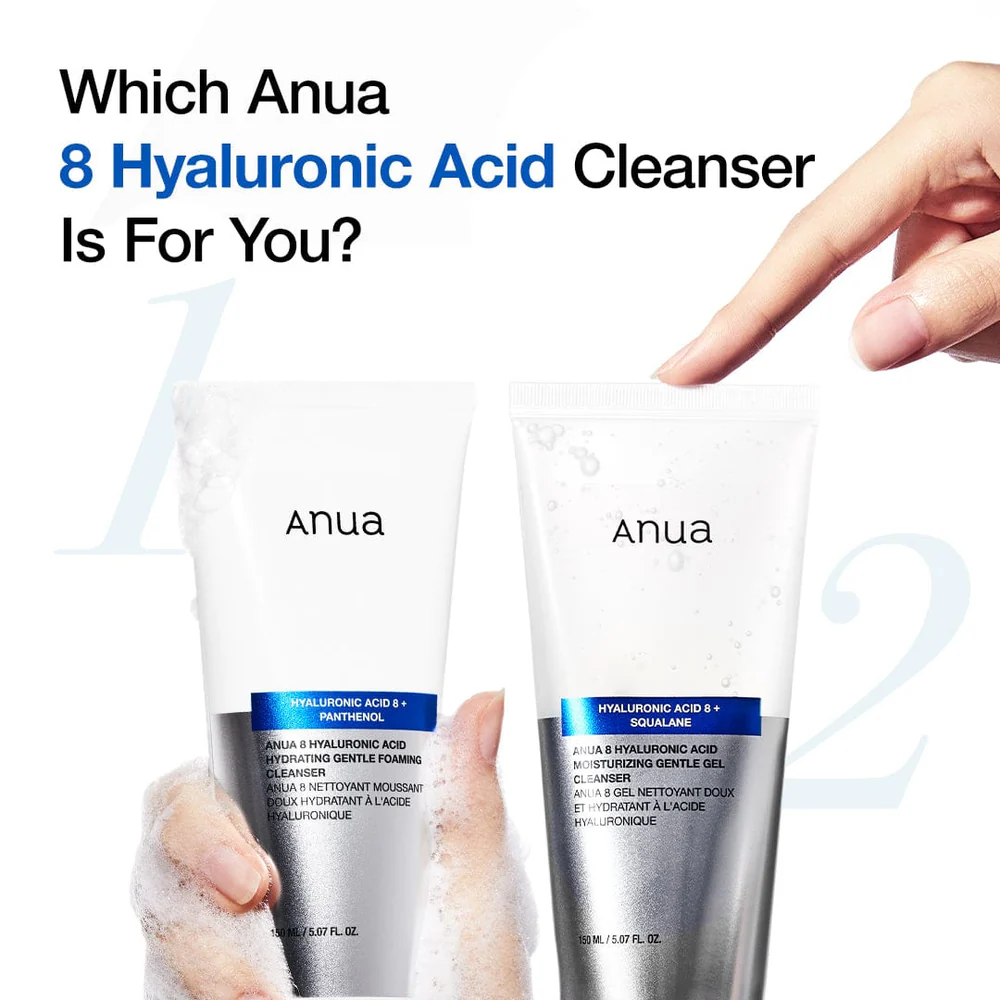 Anua Hyaluronic Acid 8+ Squalane Gel Cleanser 150ml – Ενυδατικό απαλό καθαριστικό με 8 τύπους υαλουρονικού & σκουαλάνη - Anua - glowfit.gr