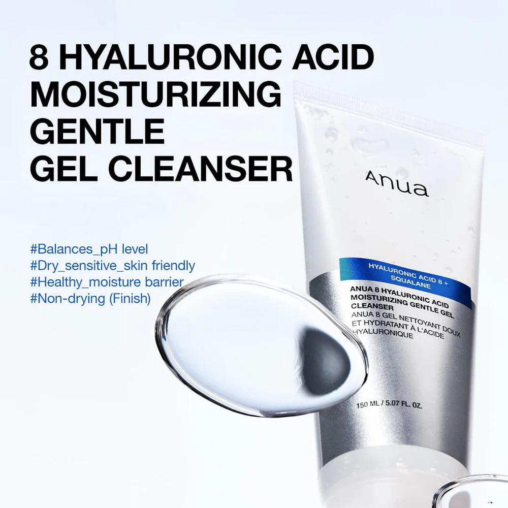 Anua Hyaluronic Acid 8+ Squalane Gel Cleanser 150ml – Ενυδατικό απαλό καθαριστικό με 8 τύπους υαλουρονικού & σκουαλάνη - Anua - glowfit.gr
