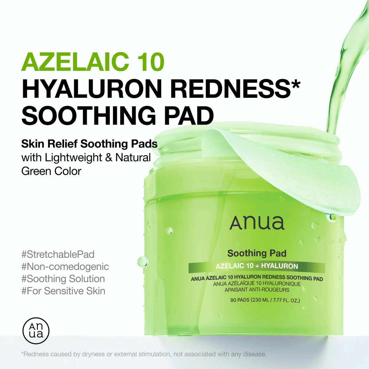 ANUA Azelaic Acid 10 Hyaluron Redness Soothing Pads για ερυθρότητα και ατέλειες - glowfit.gr