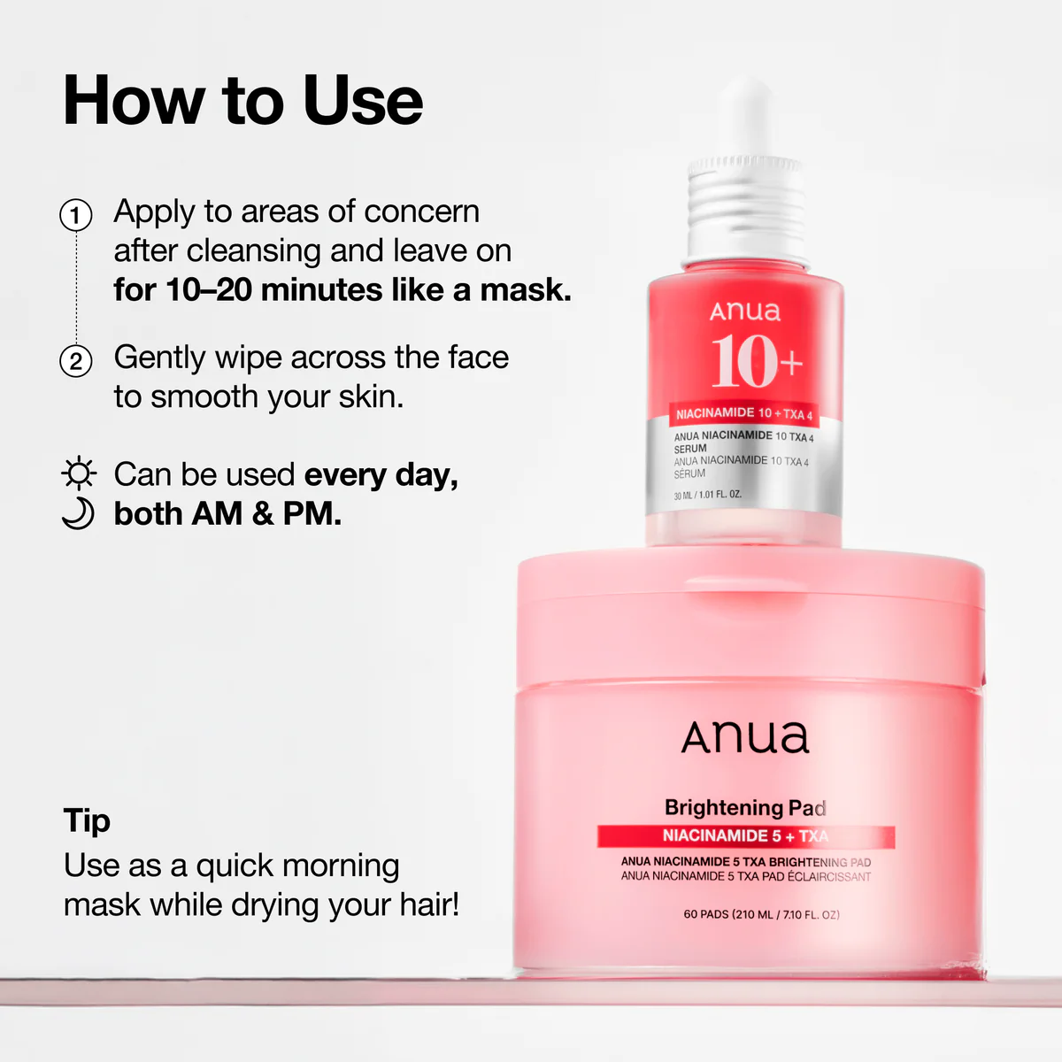 ANUA Niacinamide 5% + TXA Brightening Pads 210ml για πανάδες δυσχρωμίες και λάμψη