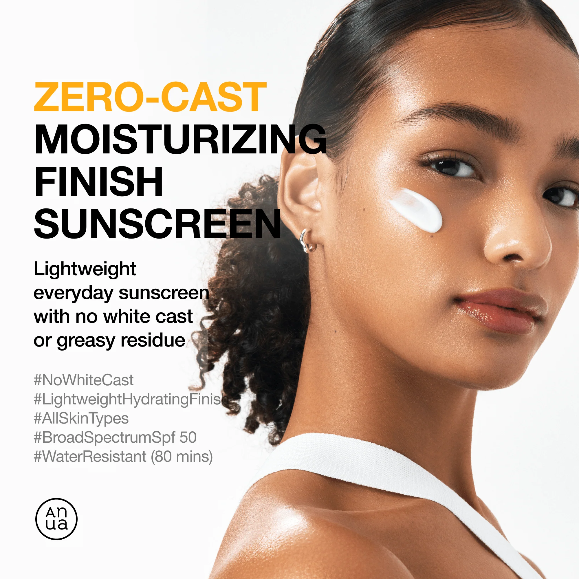 Anua Zero-Cast Moisturizing Finish Sunscreen 50ml - κορεάτικη αντηλιακή χωρίς white cast - glowfit.gr