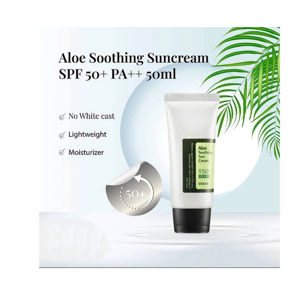 COSRX Aloe Soothing Sun Cream SPF50+ 50ml - ενυδατικό αντηλιακό με Aloe - glowfit.gr