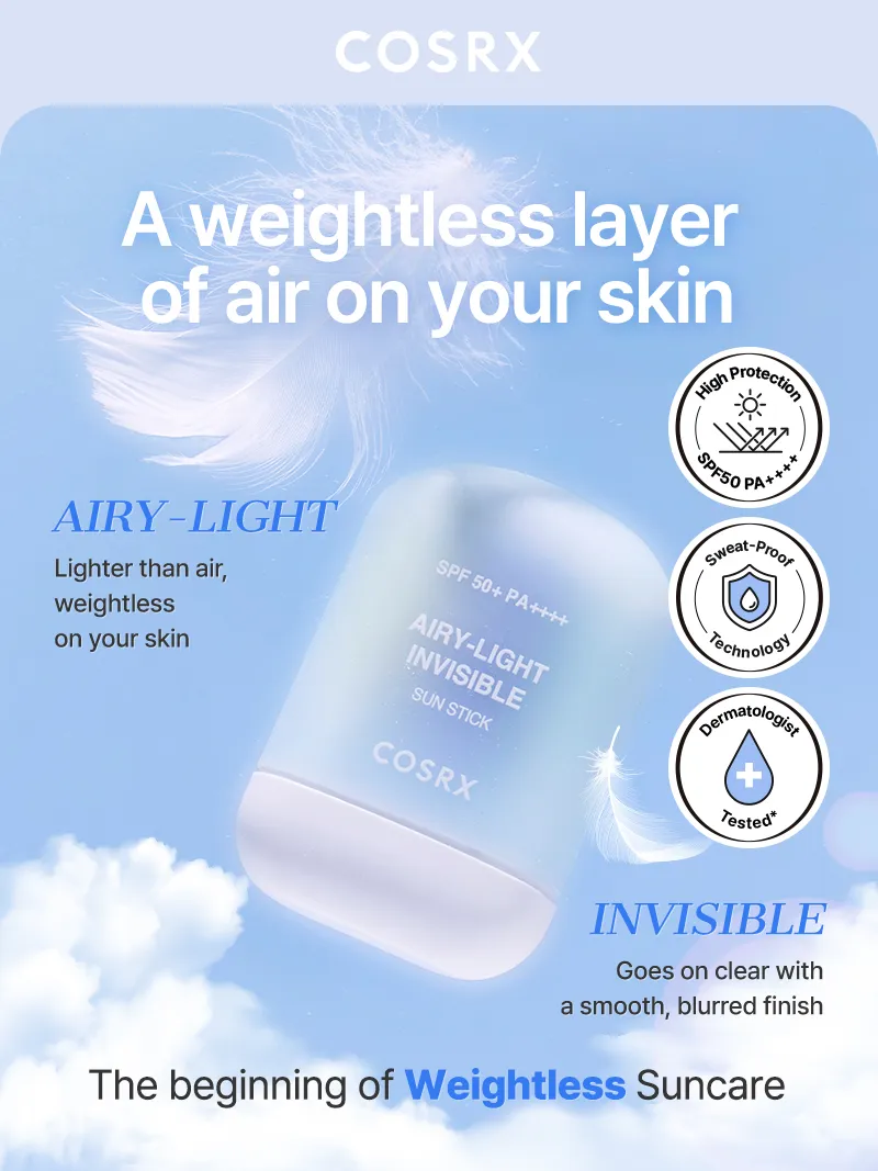 COSRX Airy-Light Invisible SunStick 19g - κορεάτικο αντηλιακό stick SPF50 - glowfit.gr