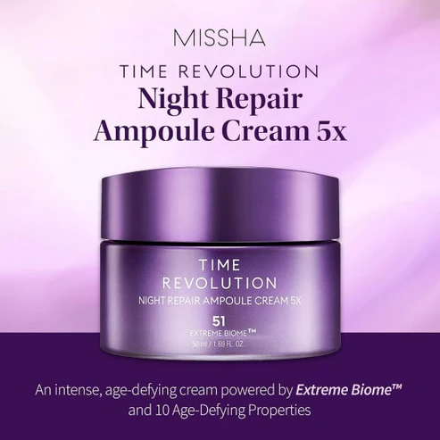 Time Revolution Night Repair Ampoule Cream 50ml– Αντιγηραντική Κρέμα με Extreme Biome & Προβιοτικά - MISSHA - glowfit.gr