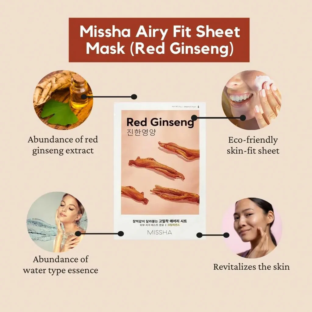 Airy Fit Sheet Mask Red Ginseng - MISSHA - glowfit.gr