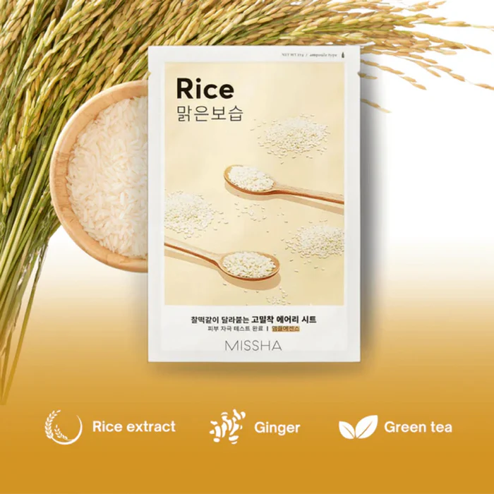 MISSHA Airy Fit Rice Sheet Mask 19g - υφασμάτινη μάσκα με εκχύλισμα ρυζιού - glowfit.gr