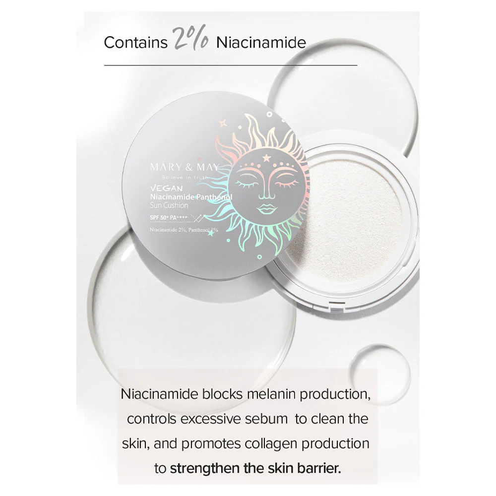 Vegan Niacinamide Panthenol Sun Cushion SPF50 25gr - Mary & May - glowfit.gr